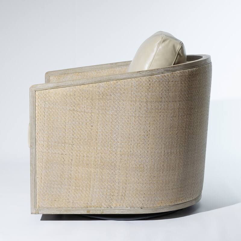 KINWELL 31"W Oak Frame Upholstered Swivel Barrel Armchair