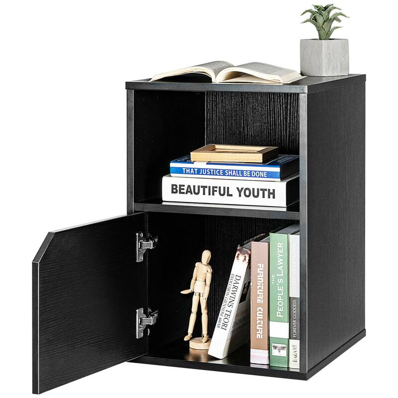 Gymax Set of 2 Nightstands Side End Table Storage Cabinet Shelf Living