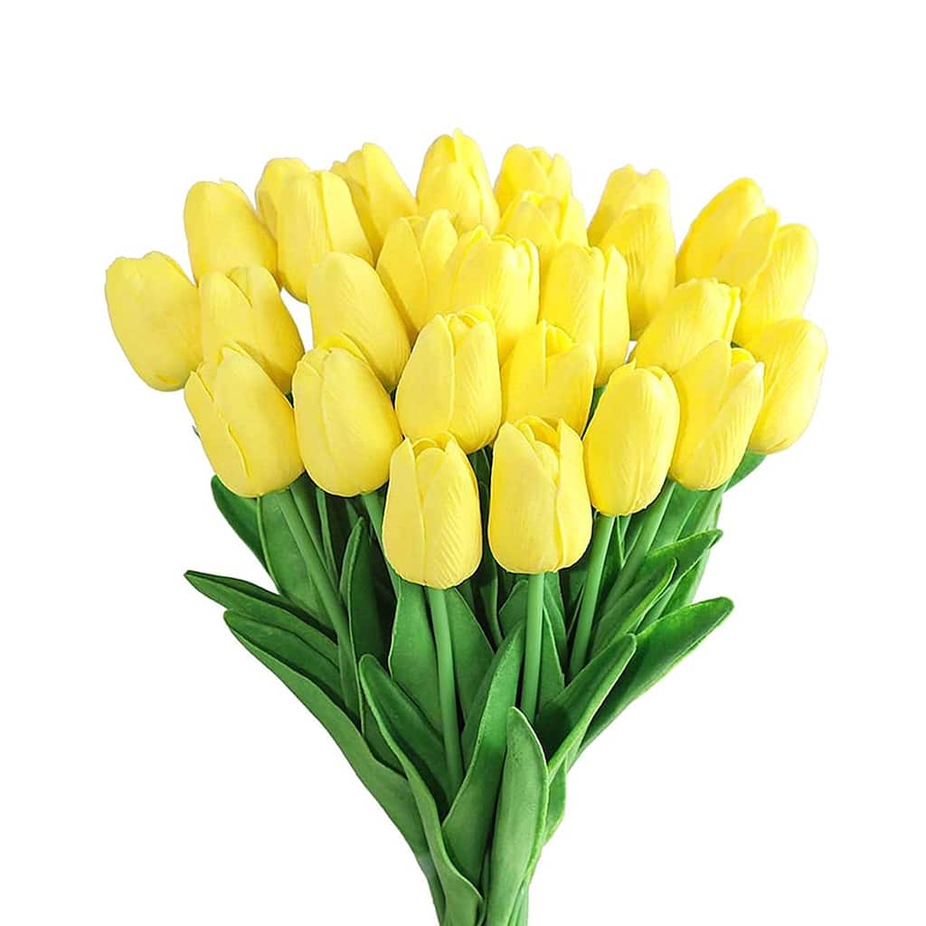 Enova Home 20 Pcs Artificial PU Real Touch Tulips Fake Silk Flowers Stems for Party Home Wedding Decoration