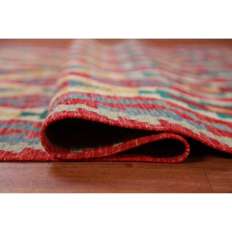 Hand Woven Oriental 100% Wool Carpet Southwestern Geometric Multi-Colored Kilim Area Rug - 8' 4'' X 5' 6''