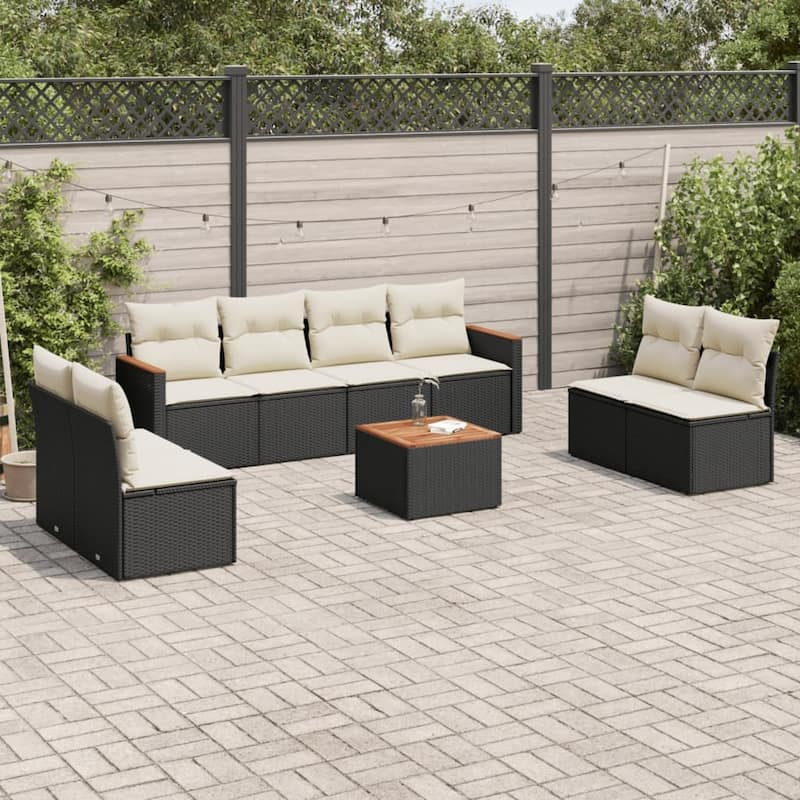 vidaXL Garden Sofa Set Black - 24.4 x 24.2 x 27.2 - Black and cream Large With table