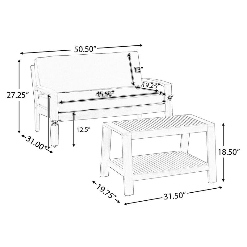Grenada Acacia Loveseat Coffee Table Set by Christopher Knight Home