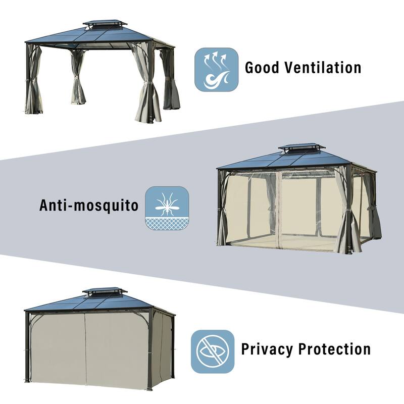 10'x12' Hardtop Outdoor Gazebo with Heavy Duty Double Roof by Leisure Zone