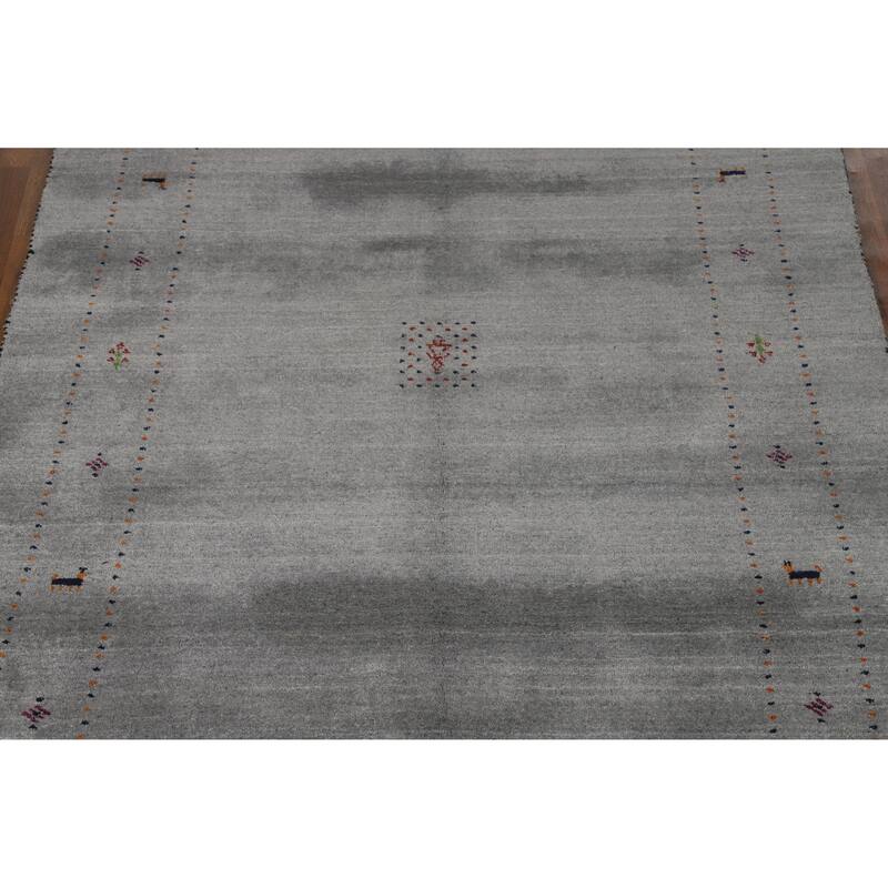 Hand Knotted Oriental 100% Wool Carpet Tribal Tribal Greys & Charcoal Gabbeh Area Rug - 7' 9'' X 4' 11''