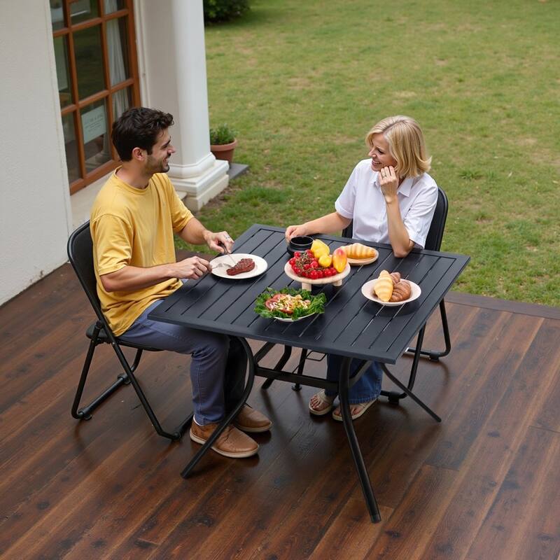 37" Black Square Patio Table with Umbrella Hole and Rust Resistant for Garden or Balcony - 37” x 37” x 29”