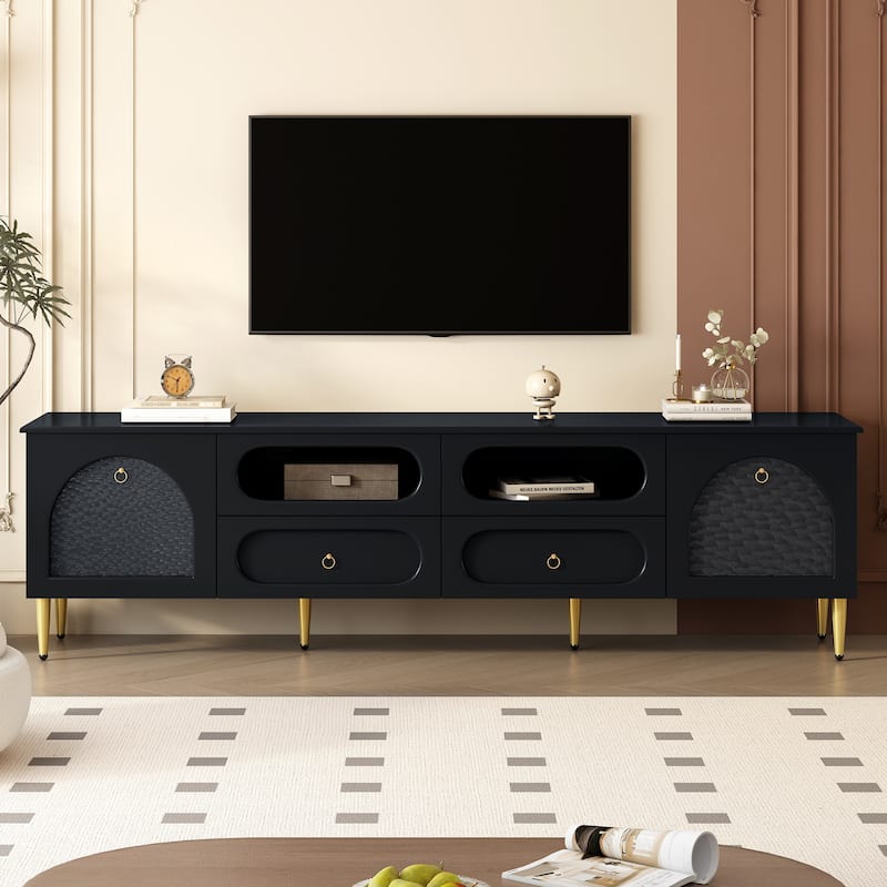 78.8" Exquisite TV Cabinet Wood TV Stand with Metal Legs, Media Console Cabinet with 2 Cabinets, 4 Drawers for Up to 85''