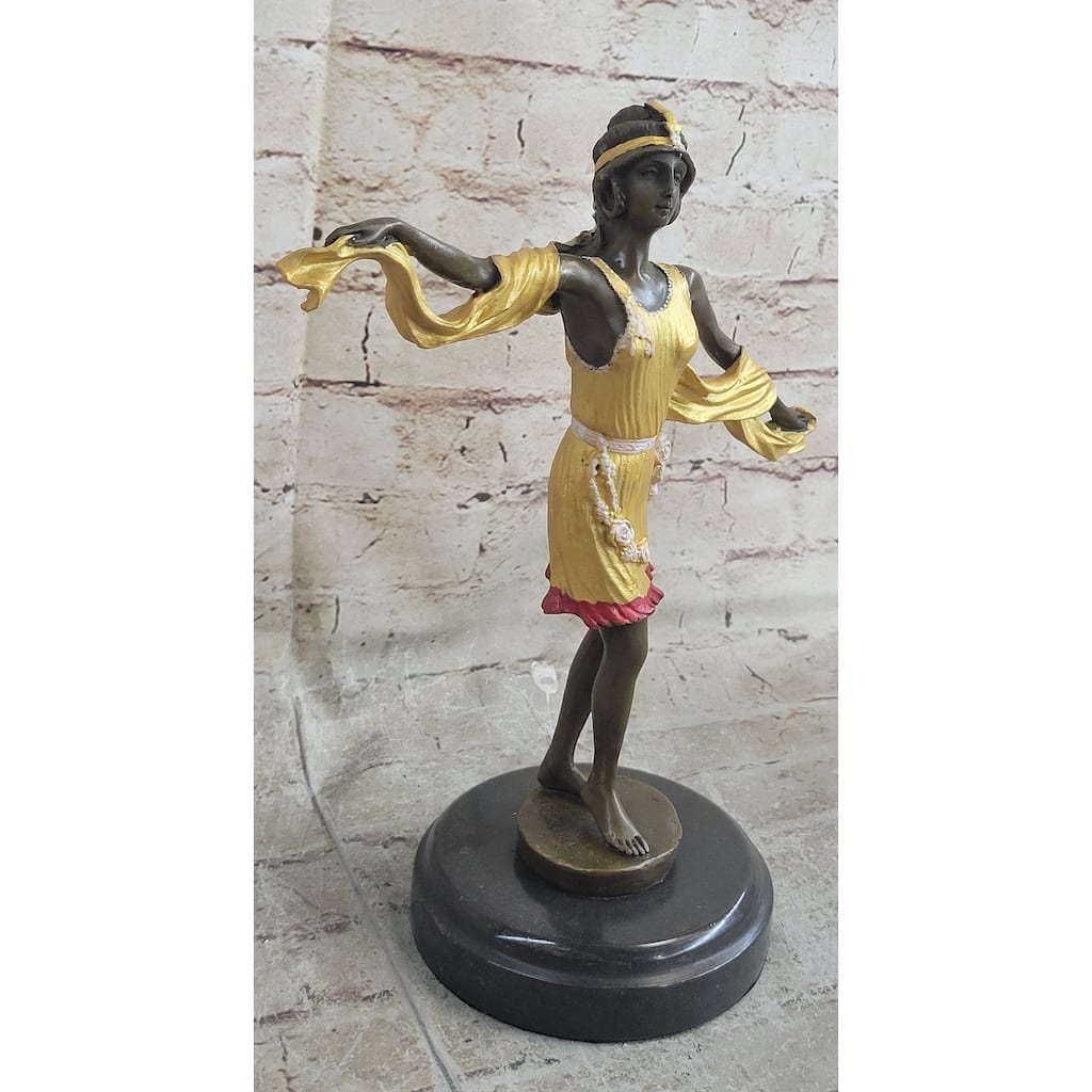 Roaring 20S Jazz Music Dancer Gilt Bronze Sculpture Gold Patina Marble Figurine
