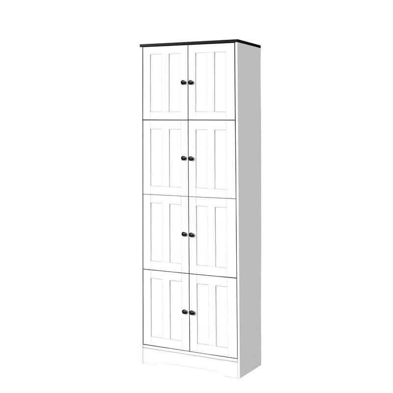 Tall Storage Cabinet with 8 Doors and 4 Shelves, Wall Storage Cabinet for Living Room, Kitchen, Office, Bedroom, Bathroom