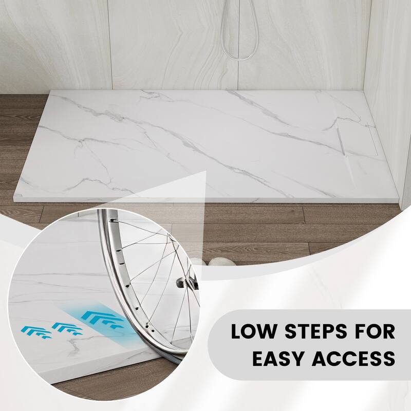 SMC Alcove Shower Pan Base with Reversible Drain, Low Profile, Wheelchair Access, Slip-Resistant, cUPC Certified