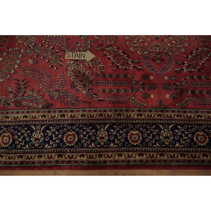 Hand Knotted Oriental 100% Wool Carpet Traditional Floral Red Sarouk Area Rug - 11' 9'' X 7' 9''
