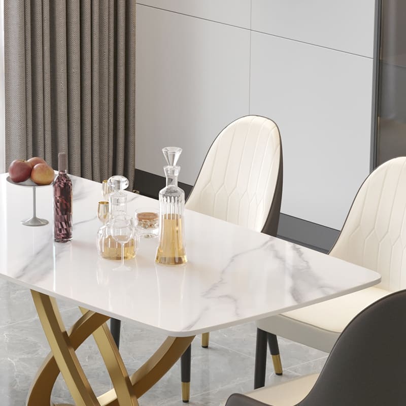 71'' Modern Dining Table with Rectangular Sintered Stone Tabletop and Gold Base