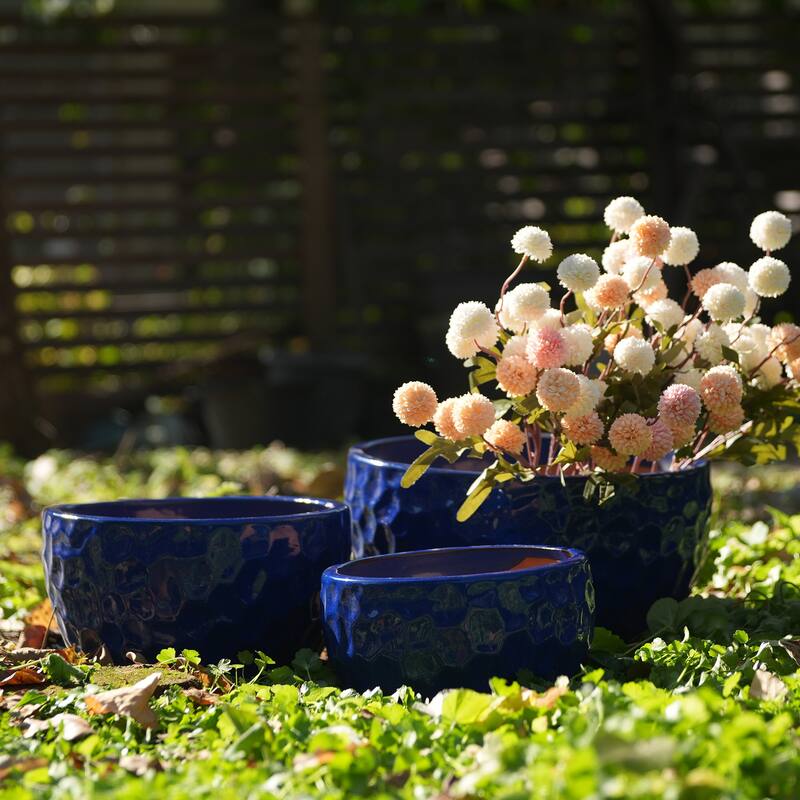 Anmytek Handmade Ceramic Planter Set of 3 with Hammered Texture