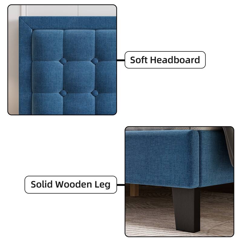 Upholstered Platform Bed Frame with Button Tufted Headboard and Wooden Slats