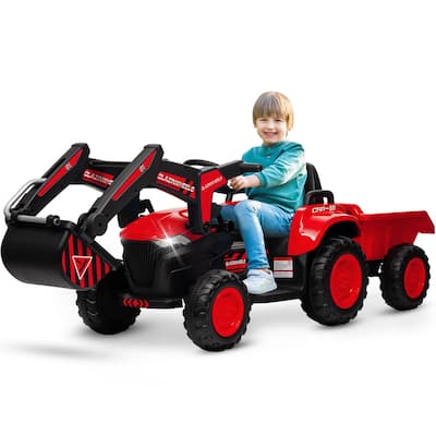 Electric Vehicles with Remote Control, Digger, LED Lights, Music, Ride On Car Toy for Kids