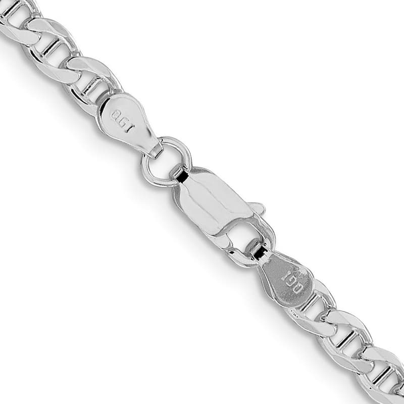 Curata 925 Sterling Silver Rhodium 4.15mm Flat Cuban Anchor Chain Necklace Options: 18 20 22 24