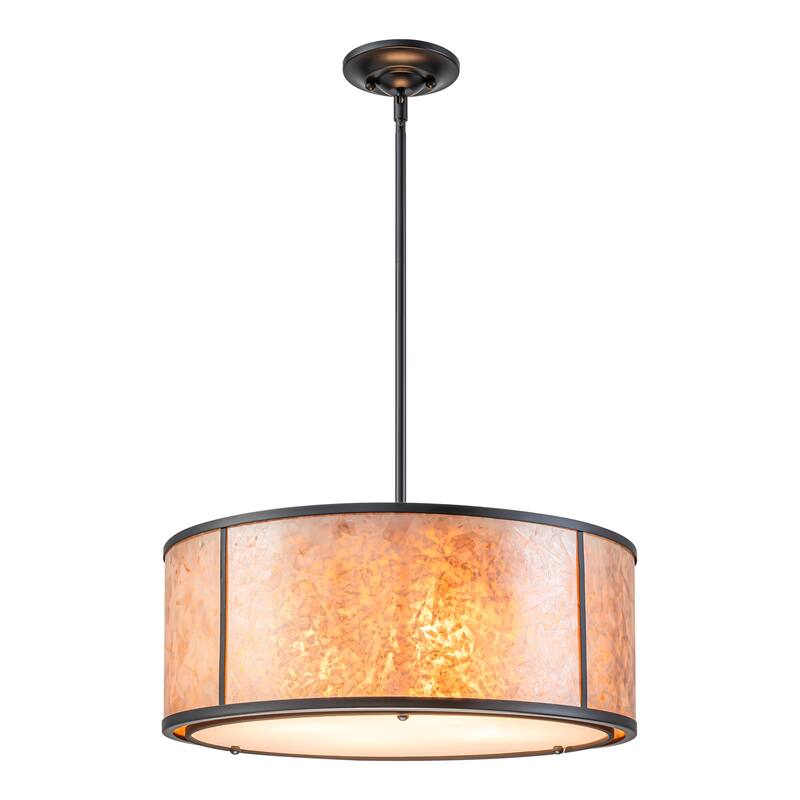 20" W and 8" W Rustic Matte Black Finish Tawny Mica Drum Pendant Light for Living Room & Bedroom