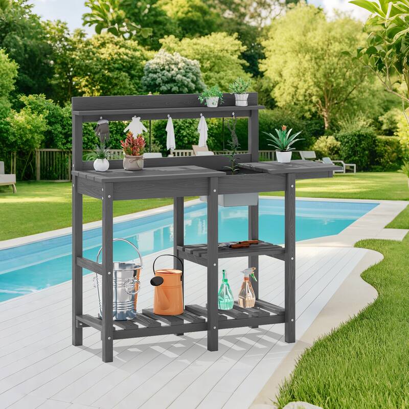 HDPE Patio Outdoor Potting Table, Versatile Gardening Planting Workbench