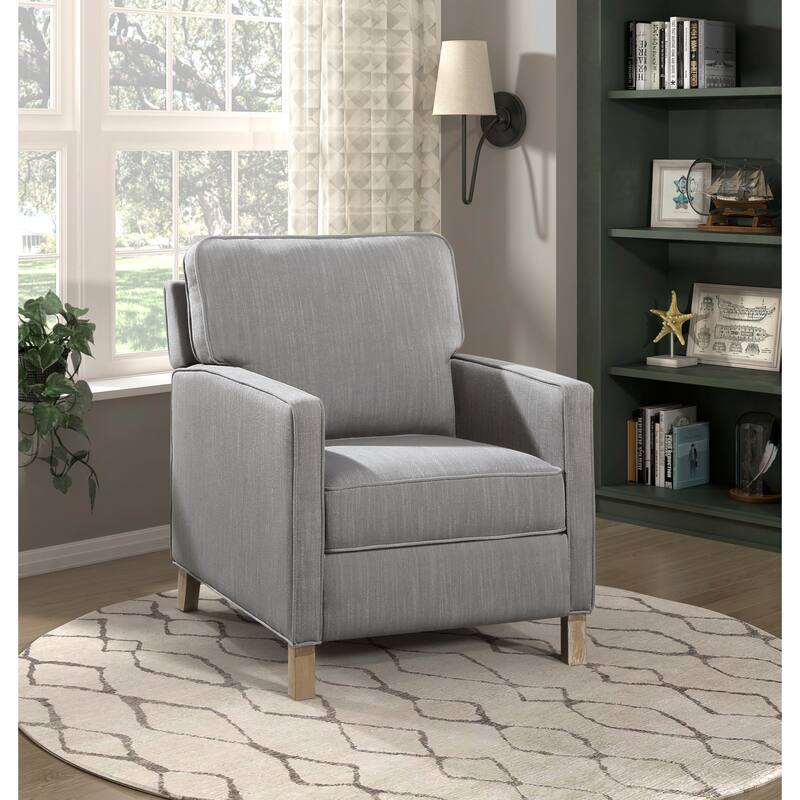 Classic Traditional Push Back Reclining Chair Gray Fabric Upholstery Cushion Seat Solid Wood Furniture 1pc