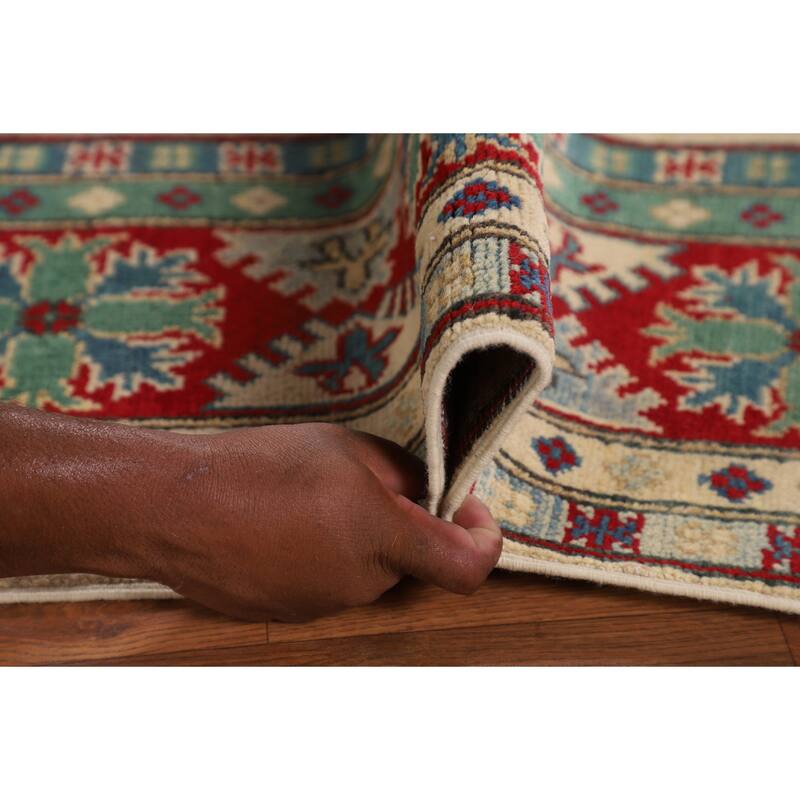 Hand Knotted Oriental 100% Wool Carpet Traditional Geometric Beige & Ivories Kazak Area Rug - 8' 0'' X 5' 8''