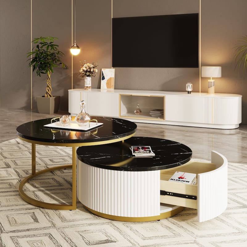 Chic Nesting Table Golden Black Center Table Coffee Table Set of 2 - Golden Black