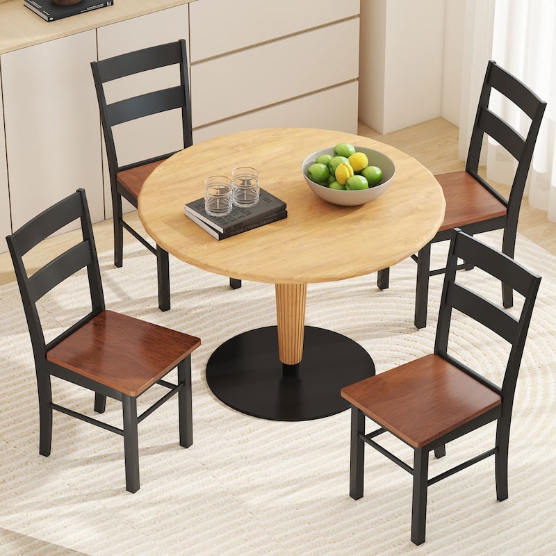 HOMCOM Dining Chairs, Set of 2 Farmhouse Kitchen & Dining Room Chairs with Open Back, Rubber Wood Seating for Living Room