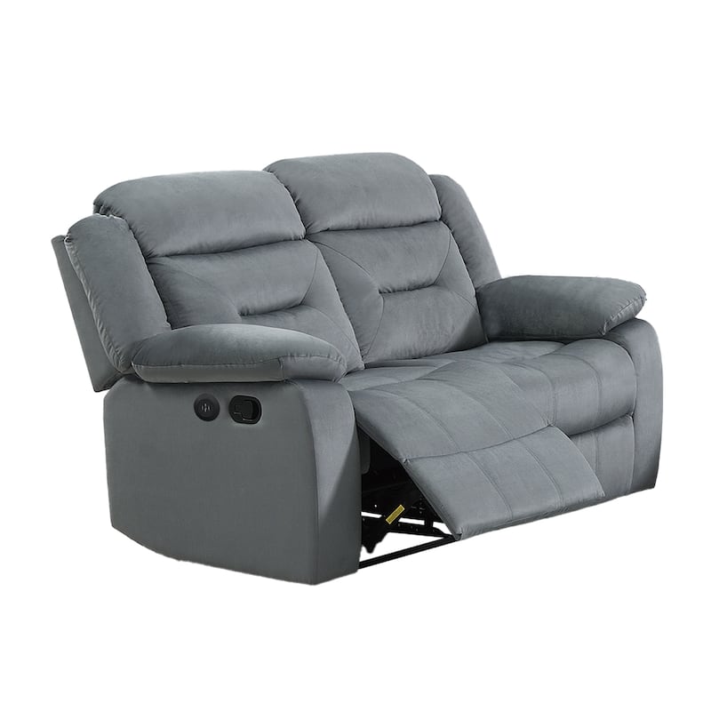 Velvet Upholstered Manual Motion Recliner Loveseat with USB Port in Dark Gray - Dark Gray