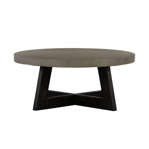 Concrete Round Top Coffee Table with X Shaped Base, Gray