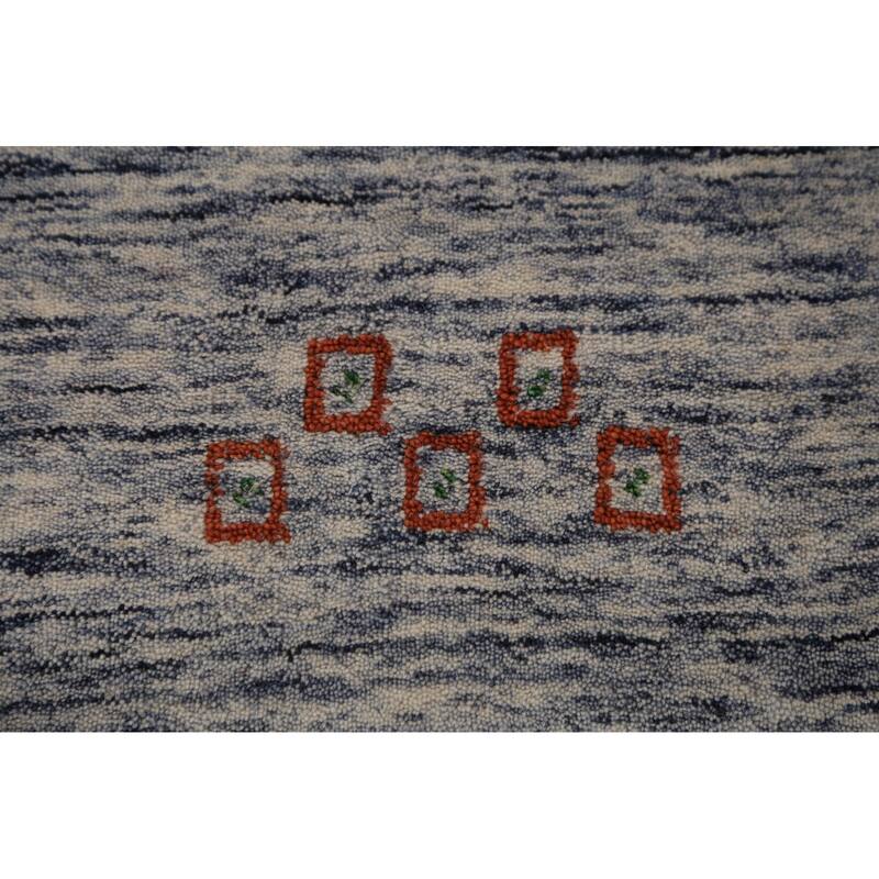 Ivory & Blue Tribal Gabbeh Area Rug Handmade Wool Carpet - 8'3" x 9'8"