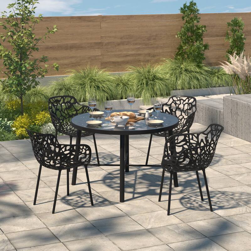 48 in. Round Outdoor Dining Table in Aluminum with Tempered Glass Tabletop - 47.25 x 47.25