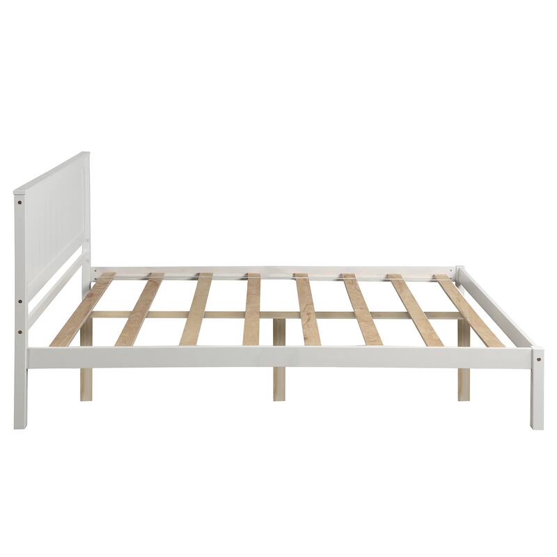 Simple Wood Platform Bed Frame Wood Slat Support Bed Frame with Headboard, Clean Lines Suit for Minimalist Bedroom Apartment