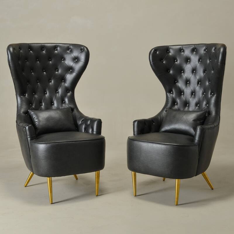 KINWELL Upholstered Tufted Faux Leather Wingback Chair PU Accent Chair