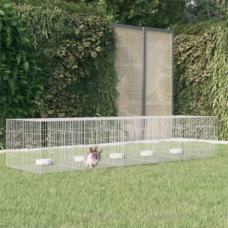 vidaXL 3-Panel Rabbit Cage Animal Hutch Playpen Enclosure Galvanized Iron - 107.5" x 31.1" x 21.3"