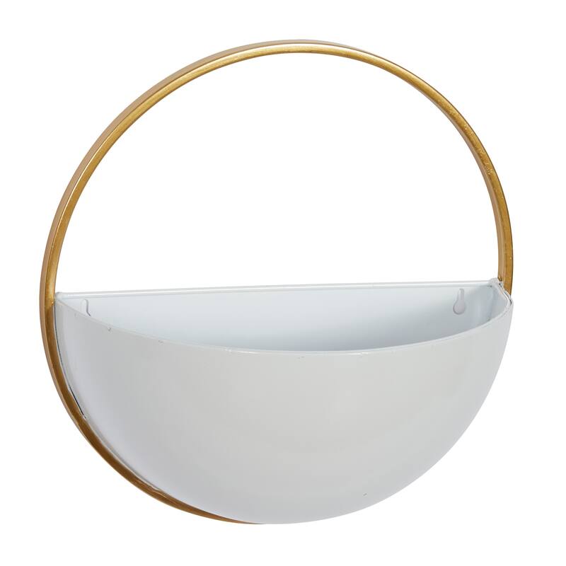Metal Geometric Indoor Outdoor Round Wall Planter - Set of 3 White, Gold, Black - Roche River Decor