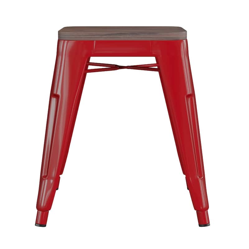 Set of 4 18" Table Height Indoor Stackable Metal Stool with Wood Seat