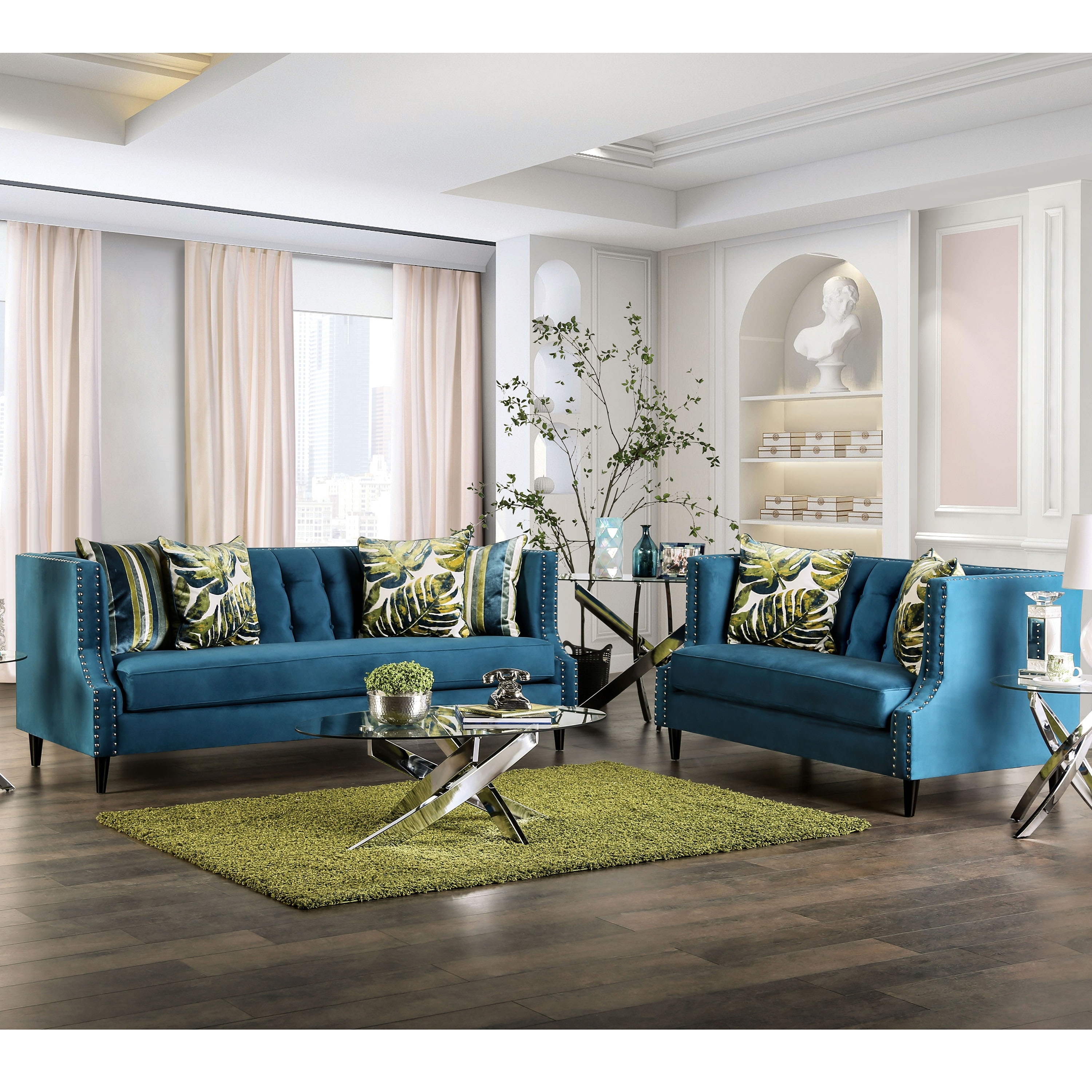 Dark teal deals sofa set