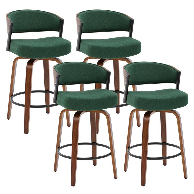 Upholstered Swivel Counter Height Bar Stool with Curved Back and Bentwood Frame - 37.2"H x 19.1"W x 20.5"D