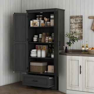 HOMCOM 69" Tall Farmhouse Freestanding Kitchen Pantry Cabinet With 2 Doors Drawer And Adjustable Shelves W115359502