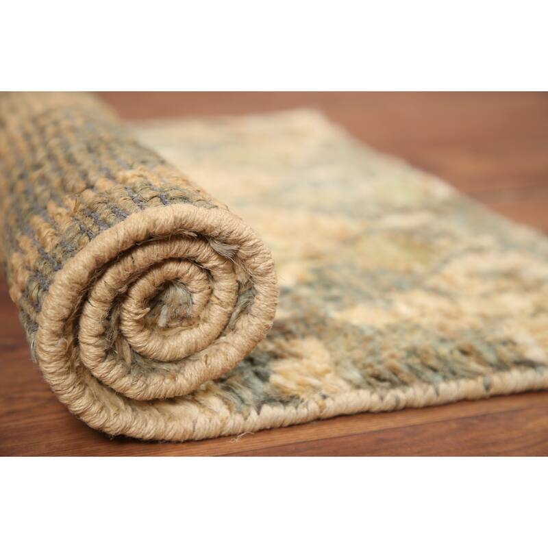 Hand Knotted Oriental Jute Carpet Modern Abstract Beige & Ivories Moroccan Area Rug - 3' 0'' X 2' 0''