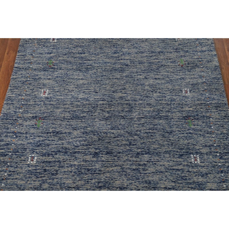Blue Gabbeh Oriental Rug Hand-Knotted Tribal Wool Carpet - 3'11" x 5'10"