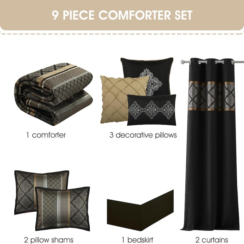 Nanshing Jensen 9 Piece Jacquard Traditional Comforter Set
