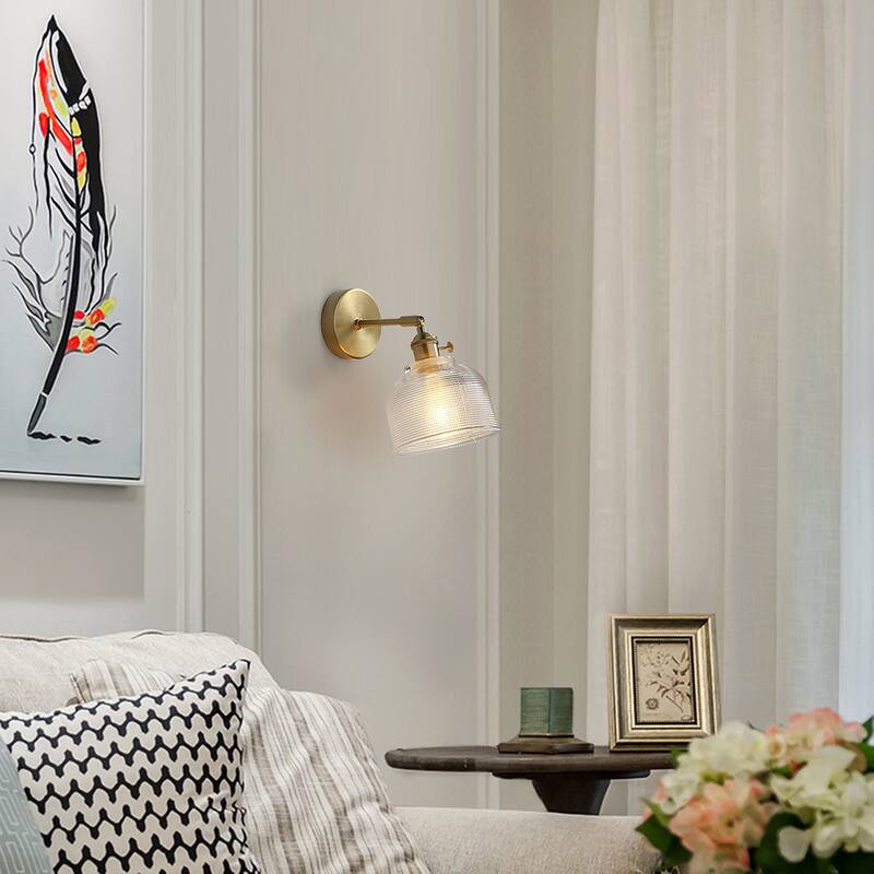 1-Light Gold Bathroom Light Fixtures Glass Wall Sconce