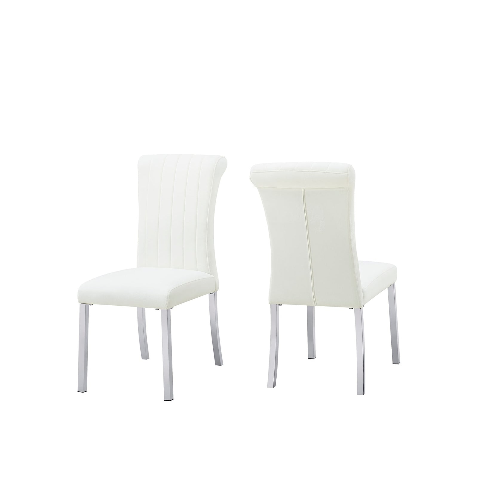 White Silver Finish Modern Tufted Back Side Chairs Set