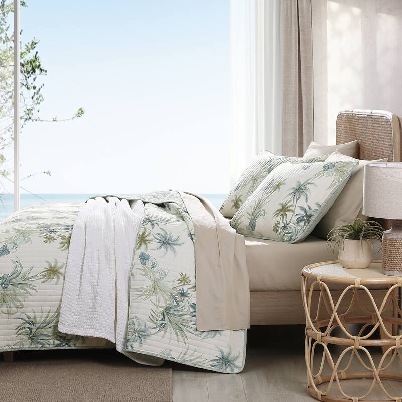 Tommy Bahama Serenity Palms Aqua Cotton Reversible Quilt Collection