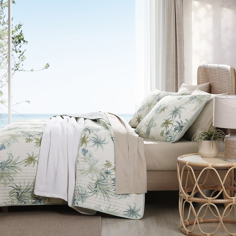 Tommy Bahama Serenity Palms Aqua Cotton Reversible Quilt Collection