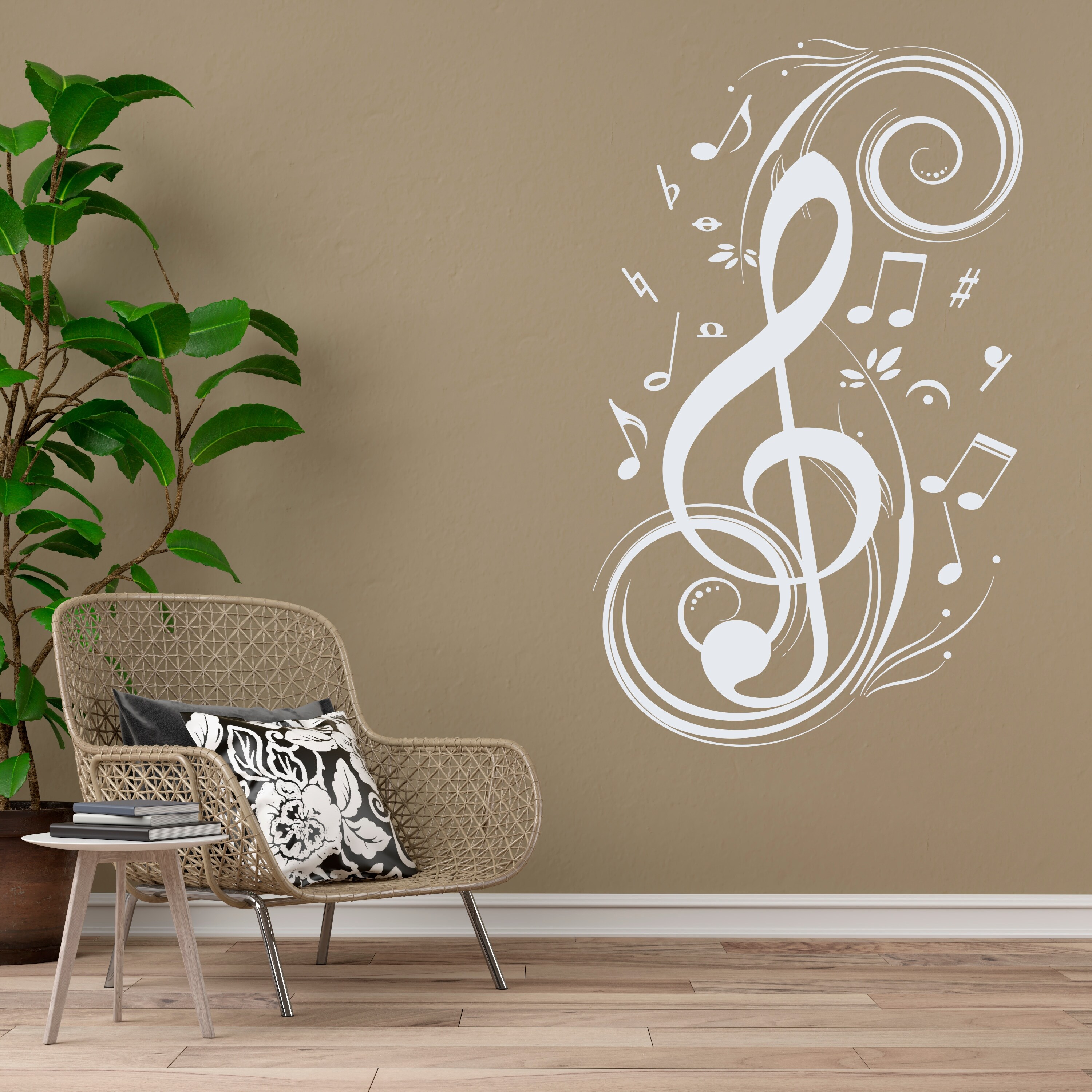 Floral Treble Clef Music Note Wall Decal Sticker-image