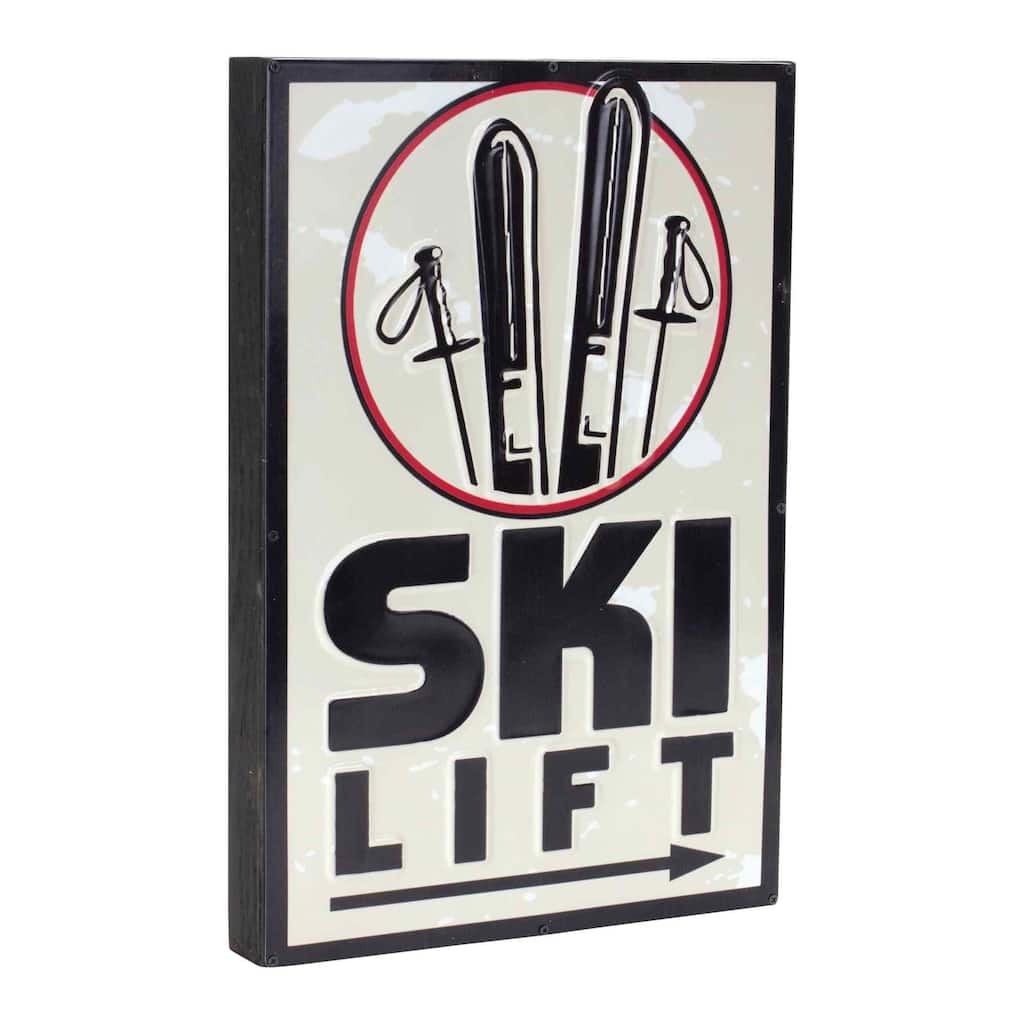 "Ski Lift" Lodge Christmas Wall Sign - 15.75" - Black and Beige