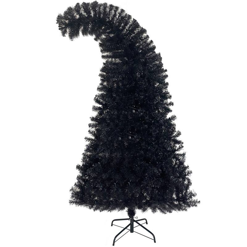 6ft Artificial Fir Bent-Top Halloween Christmas Tree, 300 LED Lights, Bendable Grinch Style Holiday Decoration