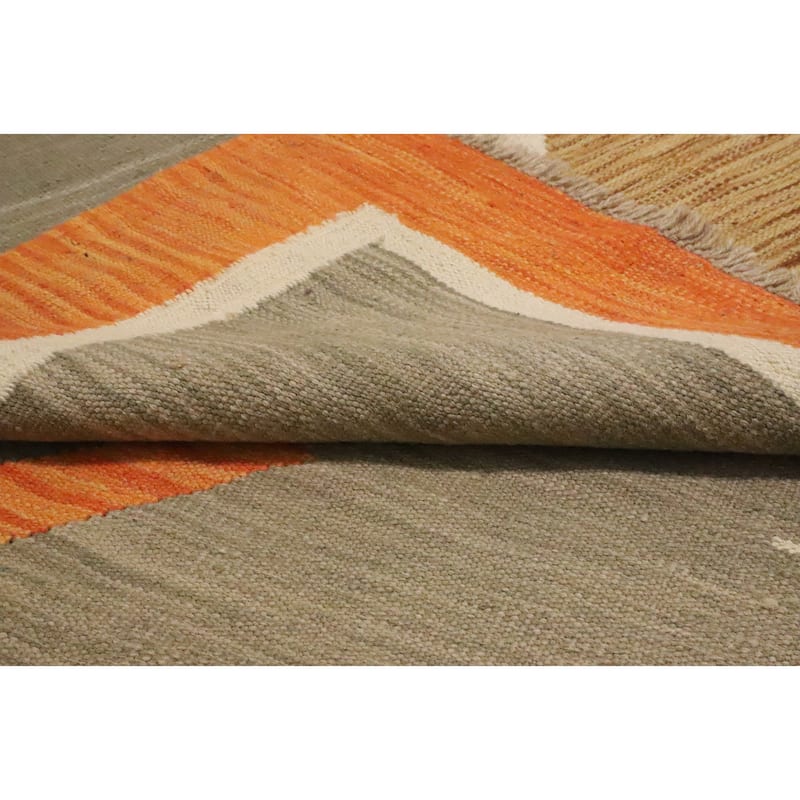 Hand Woven Oriental 100% Wool Carpet Southwestern Tribal Greys & Charcoal Kilim Area Rug - 9' 6'' X 8' 0''