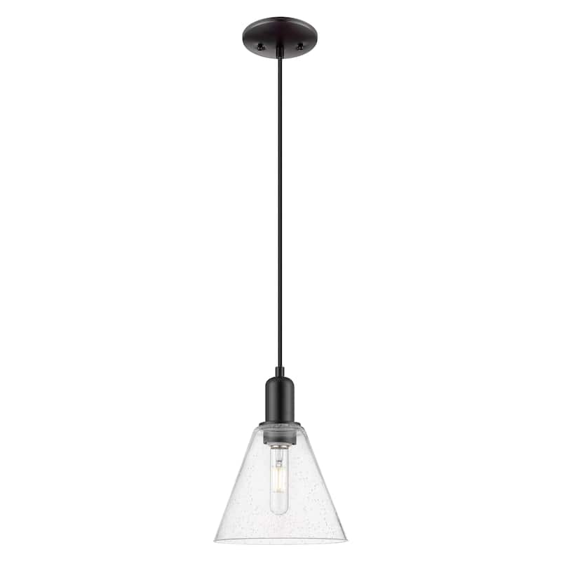 Innovations Lighting Endless Possibilities Arcadia - Berkshire Glass - 1 Light 8" Cord Hung Mini Pendant - Seedy/Matte Black
