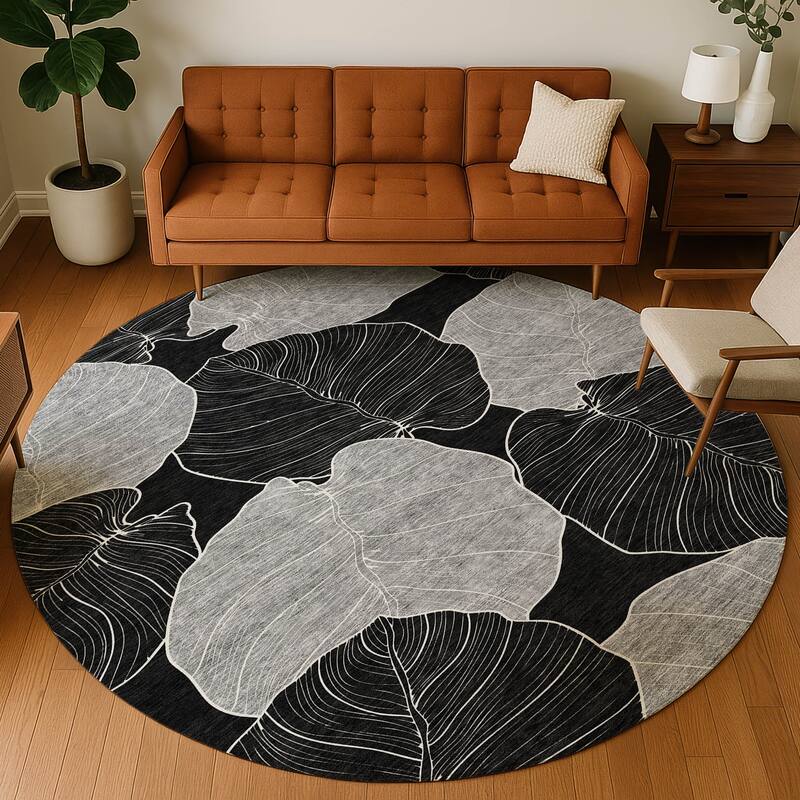 Machine Washable Indoor/ Outdoor Tropical Floral Chantille Rug